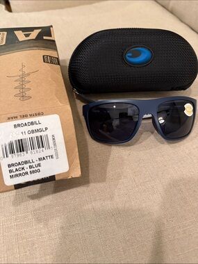 Costa Broadbill Matte Black and Blue Polarized Sunglasses